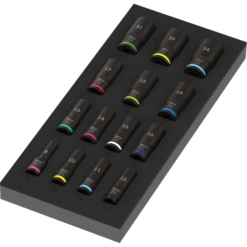 Insert en mousse pour jeu de douilles profondes Impaktor 1 Zyklop B, 15 Mcx, Chocs, Prise de 3/8", Profond Sécurité Médic