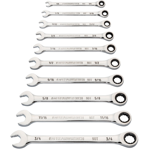 90-Tooth 12-Point Wrench Set, Ratcheting Combination, 10 Pieces, Imperial Sécurité Médic