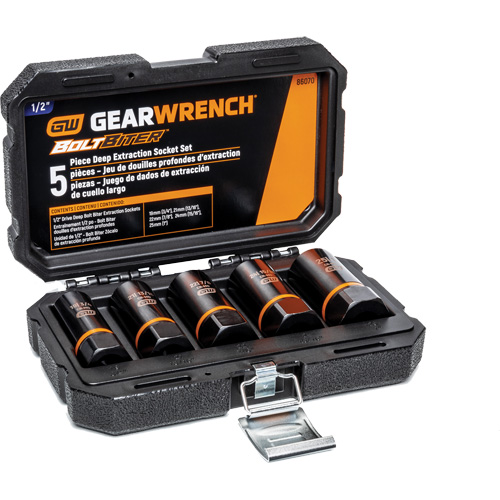 Bolt Biter Extraction Socket Set, 5 Pcs, Impact, 1/2" Drive Size, Deep Sécurité Médic