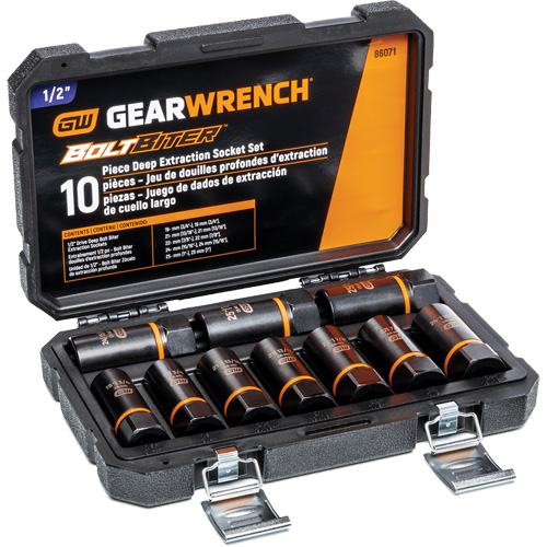 Bolt Biter Extraction Socket Set, 10 Pcs, Impact, 1/2" Drive Size, Deep Sécurité Médic