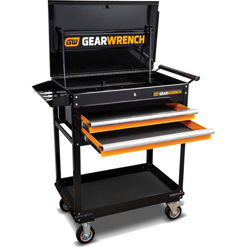 Utility Cart, 2 Drawers, 32-1/2" W x 42" H, Black/Orange Sécurité Médic