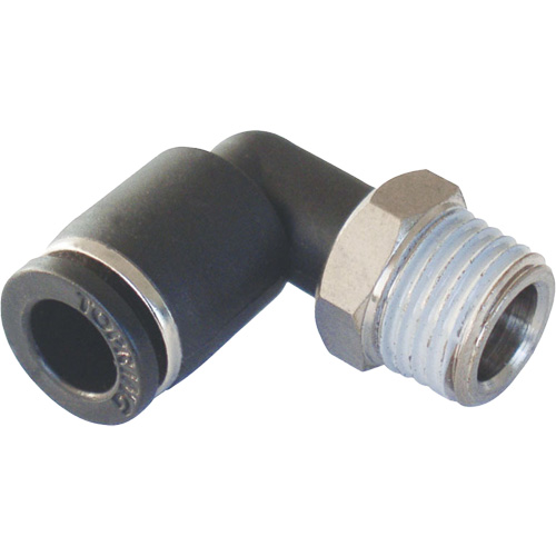 Adaptateur coude m&acirc;le NPT MAXFIT &agrave; raccord instantan&eacute; (push-to-connect), 3/8" x 1/2" dia., Polym&egrave;re PBT Sécurité Médic