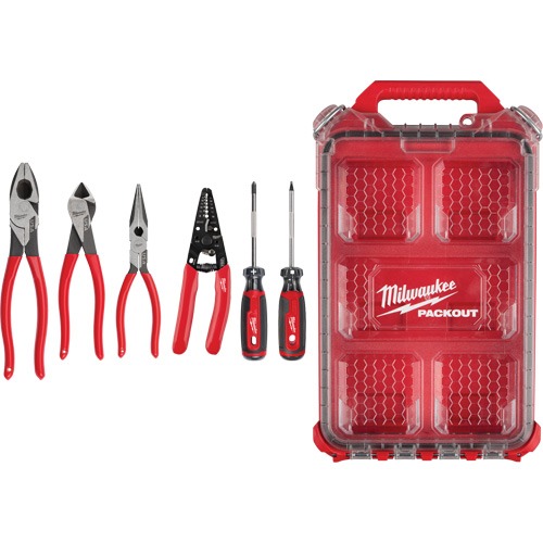 Dipped Grip Pliers, Wire Stripper & Cushion Grip Screwdrivers Set with PACKOUT Organizer Sécurité Médic