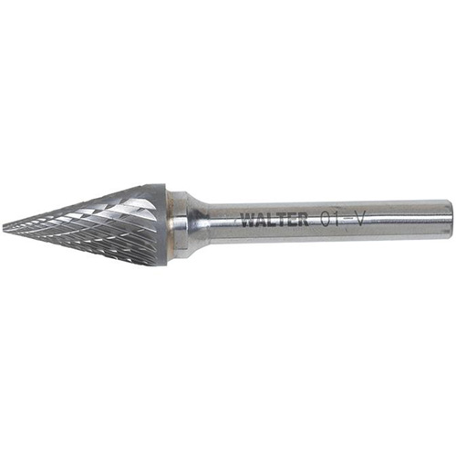 Double Cut Conical Carbide Burr, 1/2" Dia., 1/4" Shank, 7/8" Depth of Cut Sécurité Médic