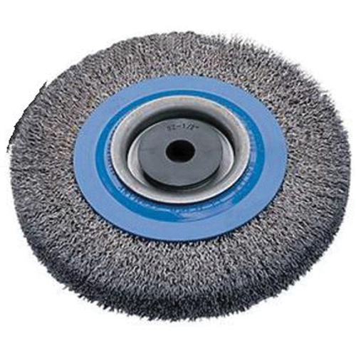 Crimped Wire Bench Wheel Brush, 6" Dia., 0.0118" Fill, 1/2" - 1-1/4" Arbor Sécurité Médic