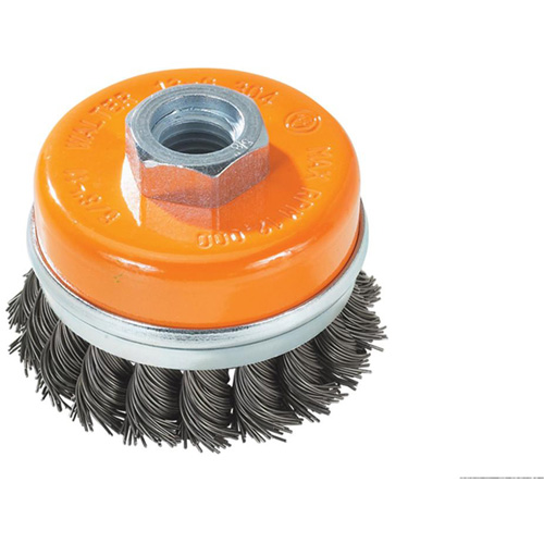 Brosse boisseau &agrave; fils nou&eacute;s avec anneau, 4" dia. x 5/8"-11 arbre Sécurité Médic
