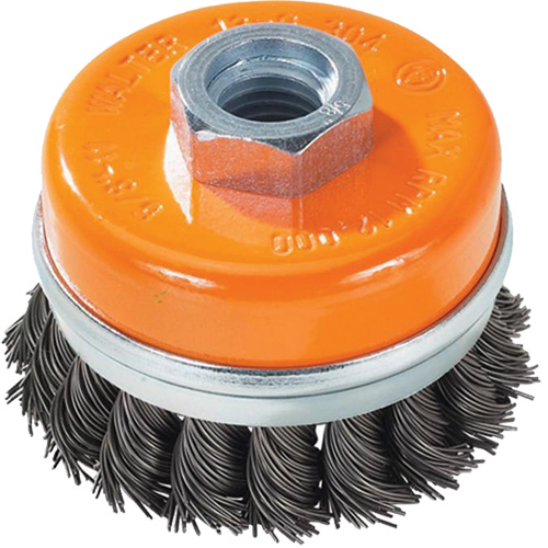 Brosse boisseau &agrave; fils nou&eacute;s avec anneau, 3" dia. x 5/8"-11 arbre Sécurité Médic