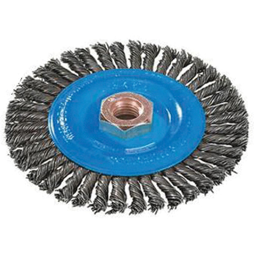 Stringer Bead Knotted Wire Brush, 4" Dia., 0.02" Fill, 5/8"-11 Arbor, Aluminum/Stainless Steel Sécurité Médic