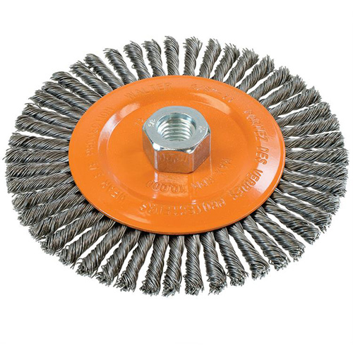 Stringer Bead Knotted Wire Brush, 6" Dia., 0.02" Fill, 5/8"-11 Arbor, Steel Sécurité Médic