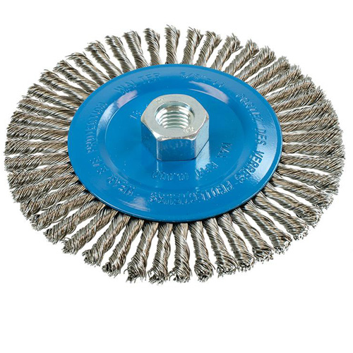 Knot-Twisted Stringer Bead Wire Wheel, 6" Dia., 0.02" Fill, 5/8"-11 Arbor, Aluminum/Stainless Steel Sécurité Médic