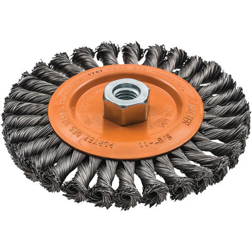 Brosse rotative &agrave; fils nou&eacute;s large, Arbre 5/8"-11, Acier Sécurité Médic