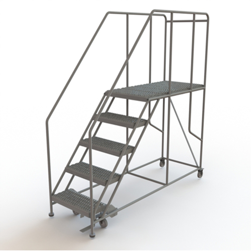 Mobile Work Platform, Steel, 5 Steps, 50" H, 47" D, 24" Step, Serrated Sécurité Médic