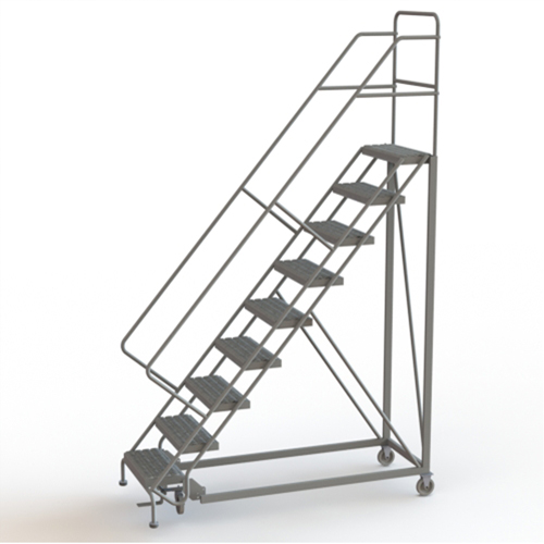 Safety Slope Rolling Ladder, 9 Steps, Serrated, 50° Incline, 90" High Sécurité Médic