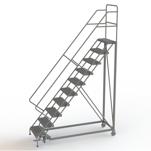 Safety Slope Rolling Ladder, 10 Steps, Serrated, 50° Incline, 100" High Sécurité Médic