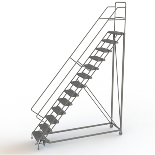 Safety Slope Rolling Ladder, 13 Steps, Serrated, 50° Incline, 130" High Sécurité Médic