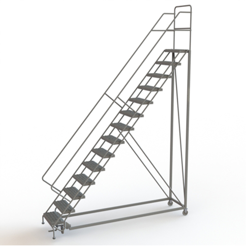 Safety Slope Rolling Ladder, 14 Steps, Serrated, 50° Incline, 140" High Sécurité Médic