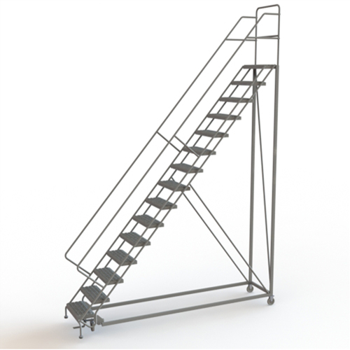 Safety Slope Rolling Ladder, 15 Steps, Serrated, 50° Incline, 150" High Sécurité Médic