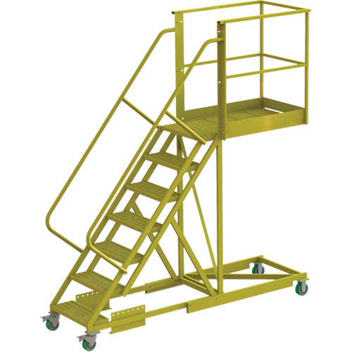 Cantilever Rolling Ladder, Supported, 7 Steps, 40" Platform Depth, 70" Platform Height Sécurité Médic