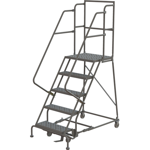 Deep Top Step Rolling Ladder, 5 Steps, 16" Step Width, 50" Platform Height, Steel Sécurité Médic