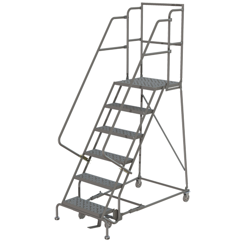 Deep Top Step Rolling Ladder, 10 Steps, 24" Step Width, 100" Platform Height, Steel Sécurité Médic