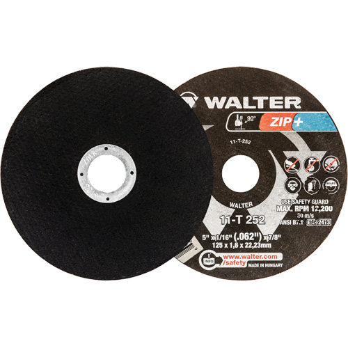 Meules &agrave; tronçonner renforc&eacute;es Zip+ pour meuleuse &agrave; angle droit, 5" x 1/16", Arbre de 7/8", Type 1, Alumine de zirconium, 12 200 Tr/min Sécurité Médic