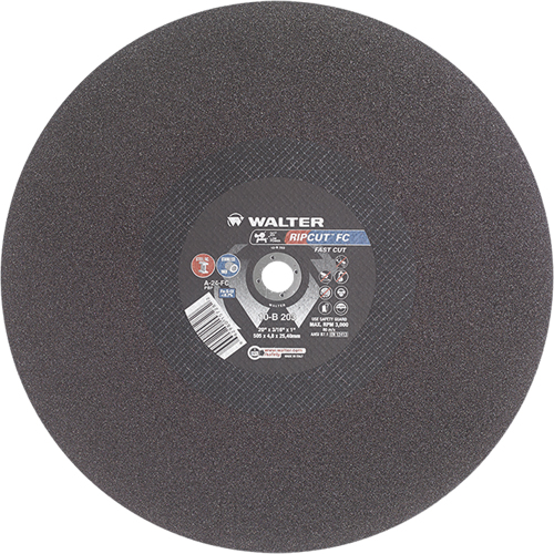 Ripcut Stainless Steel & Steel Cut-Off Wheel for Stationary Saws, 20" x 3/16", 1" Arbor, Type 1, Aluminum Oxide, 3000 RPM Sécurité Médic