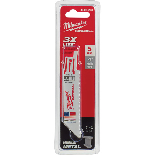 Lame de scie alternative Sawzall, Bim&eacute;tal, 18 Dents par pouce, 4" lo x 3/4" la Sécurité Médic