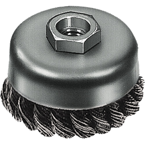 Brosse boisseau &agrave; fil nou&eacute;, 3" dia. x 5/8"-11 arbre Sécurité Médic