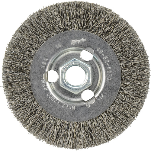 Disque &agrave; fils cr&ecirc;p&eacute;s, 4" dia., Fils 0,12", Arbre 5/8"-11 Sécurité Médic