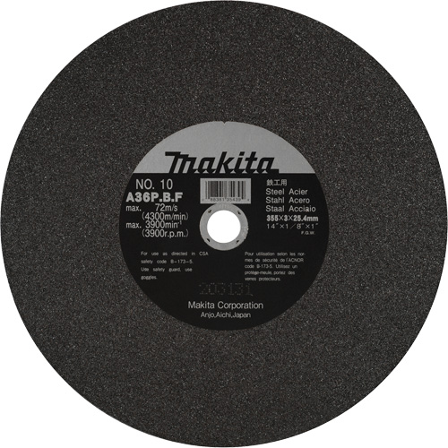 Meules pour la coupe des m&eacute;taux, 14" x 1/8", Arbre de 1", Oxyde d'aluminium, 3900 Tr/min Sécurité Médic