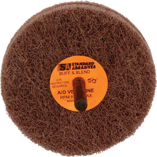 Meule de polissage et lissage Buff & Blend de 2 plis Standard Abrasives, 3" dia. x 2" la, Arbre 1/4", Oxyde d'aluminium Sécurité Médic