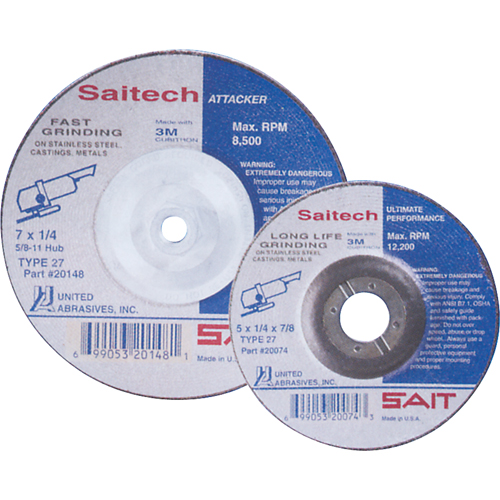 Saitech Ultimate Performance Grinding Wheel, 4" x 1/4", 3/8" Arbor, Aluminum Oxide, Type 27 Sécurité Médic