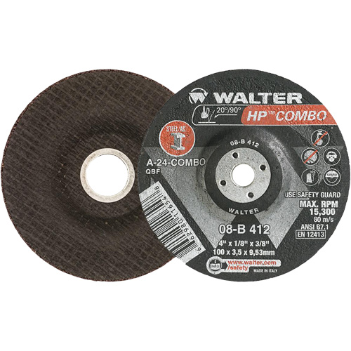 HP Combo Depressed Center Combination Wheel, 4" x 1/8", 3/8" Arbor, Type 27 Sécurité Médic
