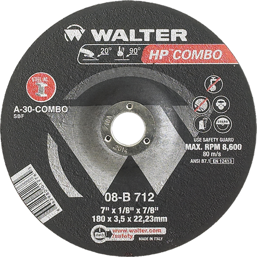 HP Combo Depressed Center Combination Wheel, 7" x 1/8", 7/8" Arbor, Type 27 Sécurité Médic
