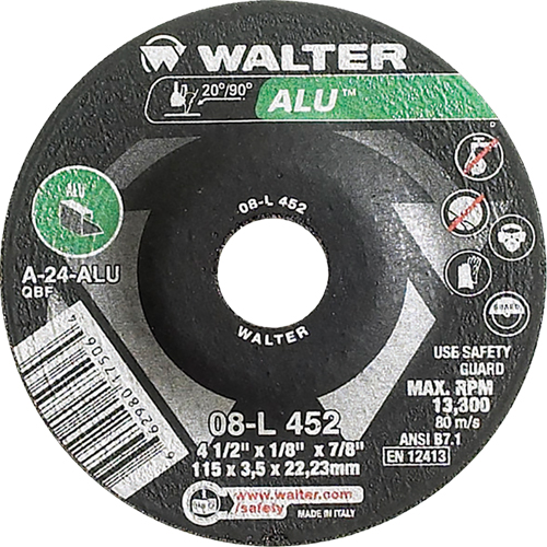 Depressed Centre Grinding Wheels - Aluminium Type 27, 4-1/2" x 1/8", 7/8" Arbor, Type 27 Sécurité Médic