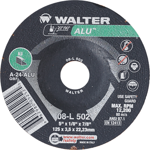 Depressed Centre Grinding Wheels - Aluminium Type 27, 5" x 1/8", 7/8" Arbor, Type 27 Sécurité Médic