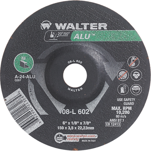 Depressed Centre Grinding Wheels - Aluminium Type 27, 6" x 1/8", 7/8" Arbor, Type 27 Sécurité Médic