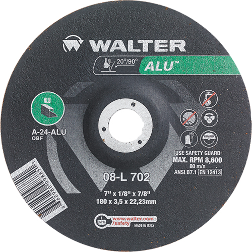 Depressed Centre Grinding Wheels - Aluminium Type 27, 7" x 1/8", 7/8" Arbor, Type 27 Sécurité Médic