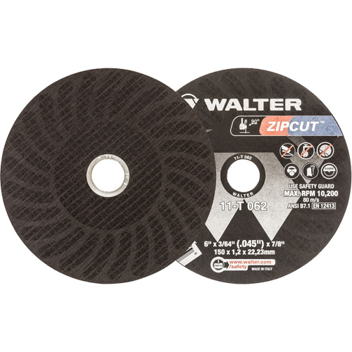 Zipcut Reinforced Cut-Off Wheel, 6" x 3/64", 7/8" Arbor, Type 1, Aluminum Oxide, 10200 RPM Sécurité Médic