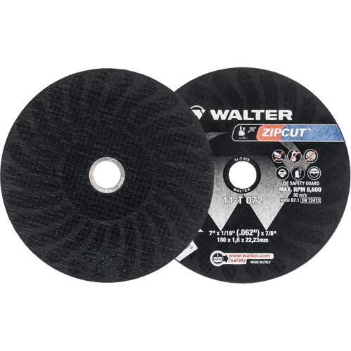 Zipcut Reinforced Cut-Off Wheel, 7" x 1/16", 7/8" Arbor, Type 1, Aluminum Oxide, 8600 RPM Sécurité Médic
