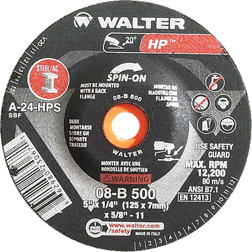 HP Spin-On Grinding Wheel, 5" x 1/4", 5/8"-11 Arbor, Type 27S Sécurité Médic