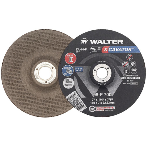 XCAVATOR Grinding Wheel, 7" x 1/4", 7/8" Arbor, Zirconium, Type 27 Sécurité Médic