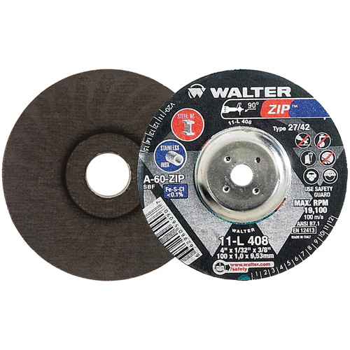 Zip Cutting and Grinding Wheel, 4" x 1/32", 3/8" Arbor, Type 27, 60 Grit, Aluminum Oxide Sécurité Médic