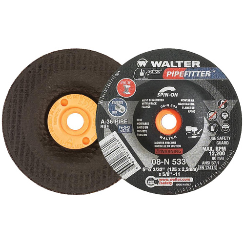 PIPEFITTER Grinding Wheel, 5" x 3/32", 5/8"-11 Arbor, Aluminum Oxide, Type 27 Sécurité Médic