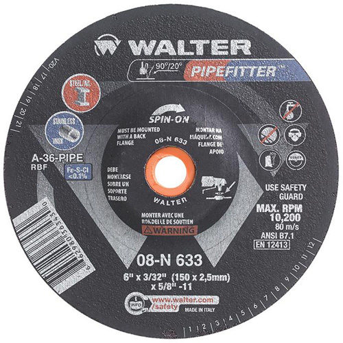 PIPEFITTER Grinding Wheel, 6" x 3/32", Aluminum Oxide, Type 27 Sécurité Médic