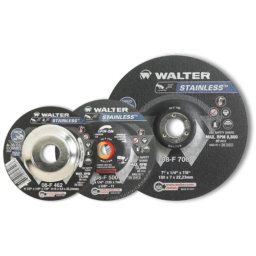 STAINLESS Grinding and Cutting Wheel, 4-1/2" x 1/4", 5/8"-11 Arbor, Type 28S, Aluminum Oxide, 13300 RPM Sécurité Médic