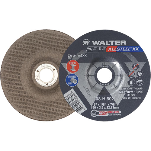 Depressed Centre Grinding Wheels - ALLSTEEL XX, 6" x 1/8", 7/8" Arbor, Type 27, Zirconia Alumina, 10200 RPM Sécurité Médic