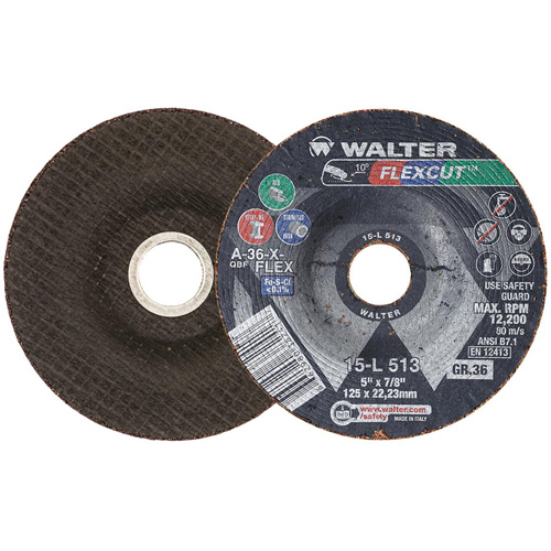 FLEXCUT Grinding Wheel, 5", 36 Grit, Aluminum Oxide, 7/8", 12200 RPM, Type 29 Sécurité Médic