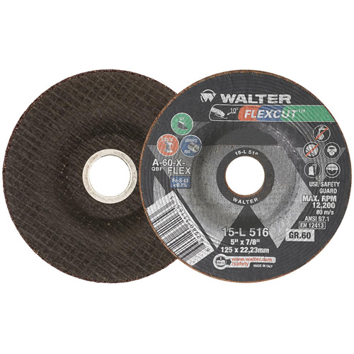 FLEXCUT Grinding Wheel, 5", 60 Grit, Aluminum Oxide, 7/8", 12200 RPM, Type 29 Sécurité Médic