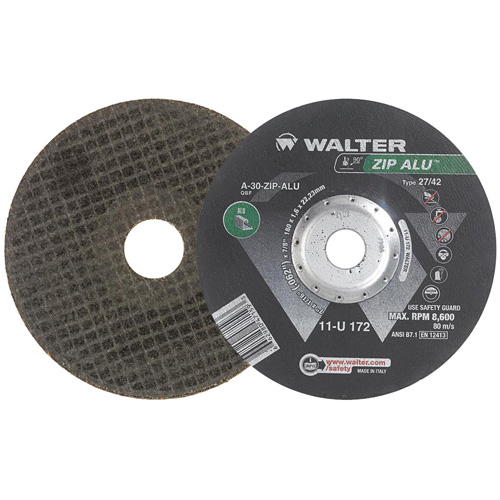 Zip Alu Cut-Off Wheel, 7" x 1/16", 7/8" Arbor, Type 27, Aluminum Oxide, 8600 RPM Sécurité Médic